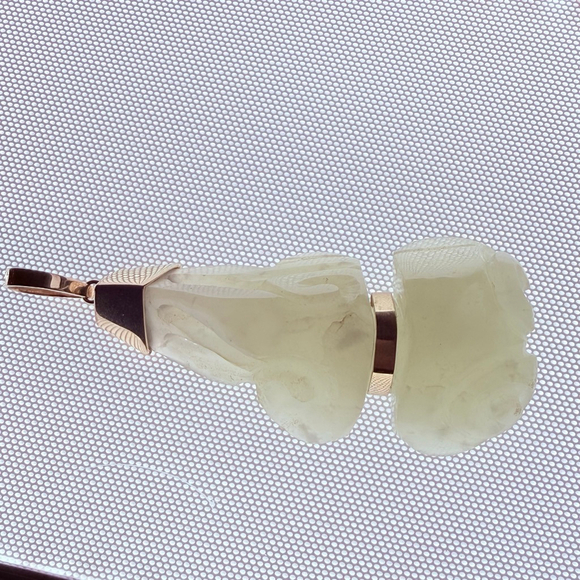 Estate 14K Gold Old Chinese Carved Mutton Fat White Jade Nephrite 3.2" Pendant - Picture 10 of 12